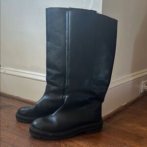 Black Faux Leather Boots Knee High Boots